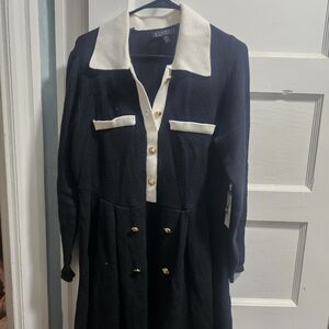 Eloquii Black and Cream Cardigan with Gold Accents